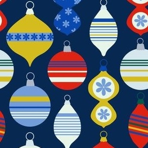Vintage Christmas baubles on navy blue