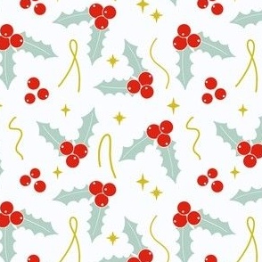 Retro holly, holly berries and tinsel in red, mint and yellow