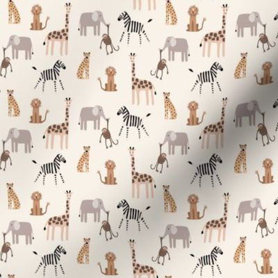 Cute Wild Jungle Safari Animals on Cream - 1 inch