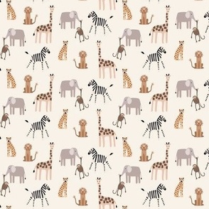 Cute Wild Jungle Safari Animals on Cream - 1 inch