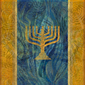 Menorah Plaid in Olive Gold and Blues -large