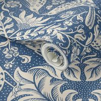 Victorian damask with kissing birds- panna cotta and blue ridge of east fork- large scale /18" fabric // 24" wallpaper