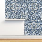 Victorian damask with kissing birds- panna cotta and blue ridge of east fork- large scale /18" fabric // 24" wallpaper