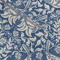 Victorian damask with kissing birds- panna cotta and blue ridge of east fork- large scale /18" fabric // 24" wallpaper