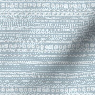 small - Bogolan tribal stripes - mudcloth fabric - white on light blue gray