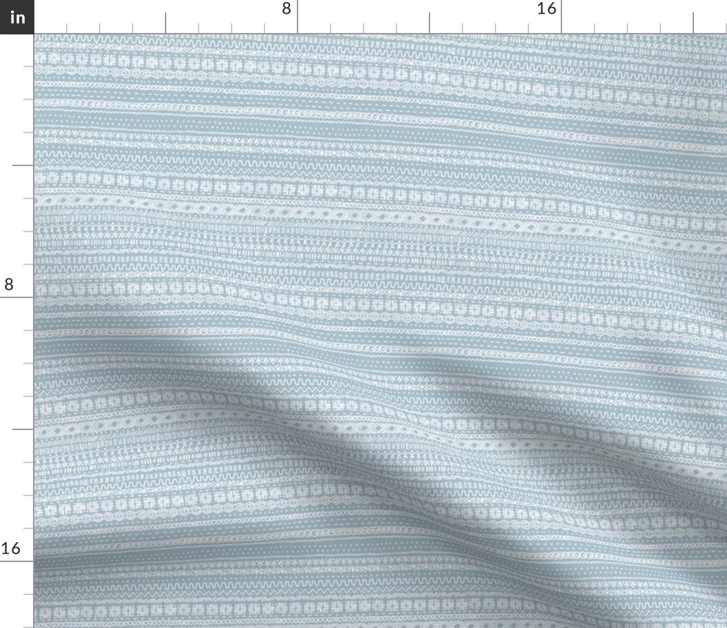 small - Bogolan tribal stripes - mudcloth fabric - white on light blue gray