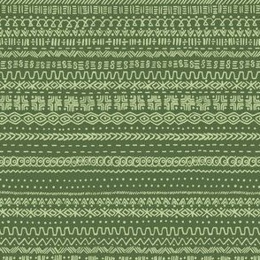 small - Bogolan tribal stripes - mudcloth fabric - tea green on fern green