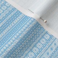 small - Bogolan tribal stripes - mudcloth fabric - white on baby blue