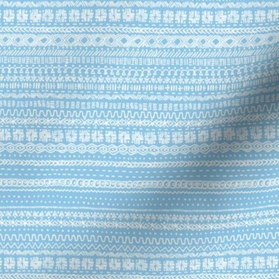 small - Bogolan tribal stripes - mudcloth fabric - white on baby blue