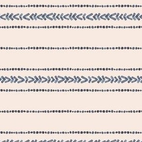 Tribal Stripes - airy - horisontal rows of freehand watercolor arrows - indigo blue on linen beige