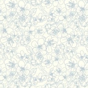 Fall Apple Floral Toile - Blue on Cream