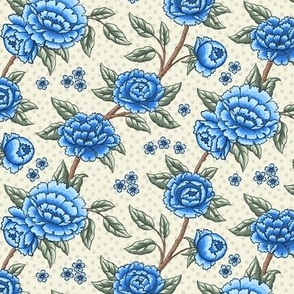 Art&crafts Blue Peonies - William Morris inspired chinoiserie  floral 