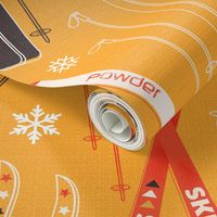 Colorful Retro Ski Pattern on Yellow Background - large scale