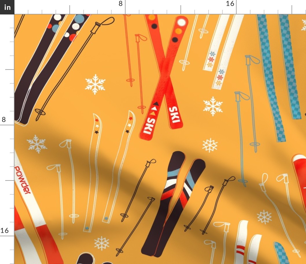 Colorful Retro Ski Pattern On Yellow 