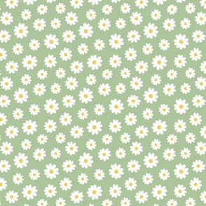 White Daisy Flowers without outline on moor green - tiny scale