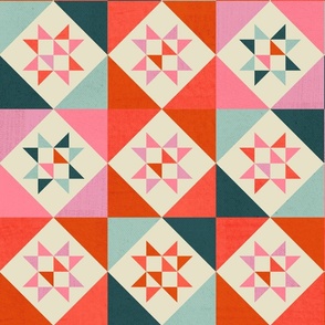 Modern Festive Quilt Pattern In Pink, Red and Green