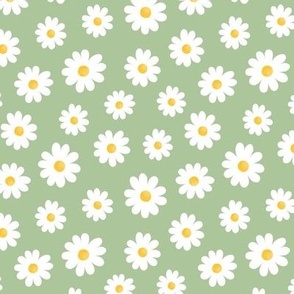 White Daisy Flowers without outline on moor green - small scale