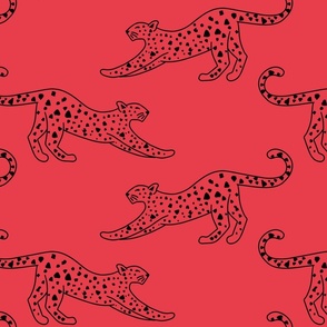 big// Leopard Stretching Drawing Strawberry red