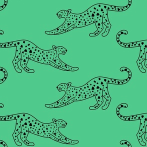 big// Leopard Stretching Drawing Green