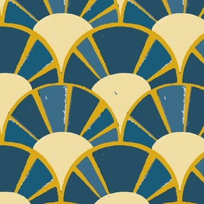 sunrise scallops in blue and gold | large