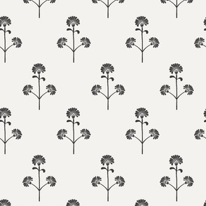 Block print stylized garden flowers black and white - large scale