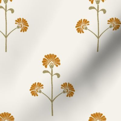 Block print stylized garden flowers yellow gold - large scale