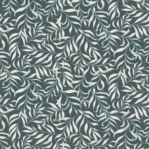 Willow Leaves scatter jumbo wallpaper scale in lead slate grey by Pippa Shaw