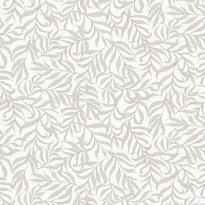 Willow Leaves scatter jumbo wallpaper scale in warm grey white by Pippa Shaw