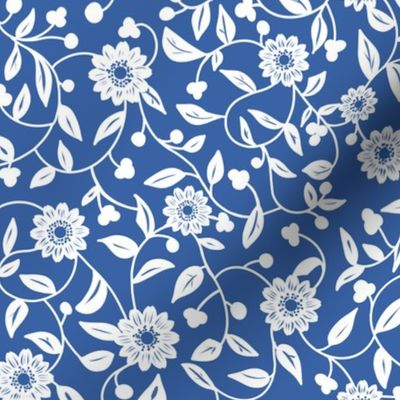 white flowers on a indigo blue background - small scale