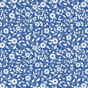 white flowers on a indigo blue background - small scale