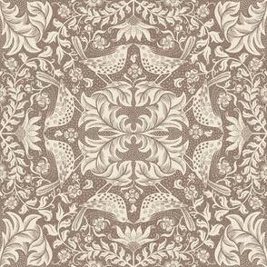 Victorian damask with kissing birds- panna cotta and morel colors of East Fork - large scale /18" fabric // 24" wallpaper