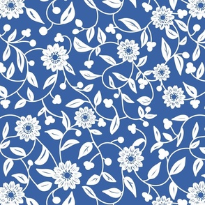 white flowers on a indigo blue background - medium scale