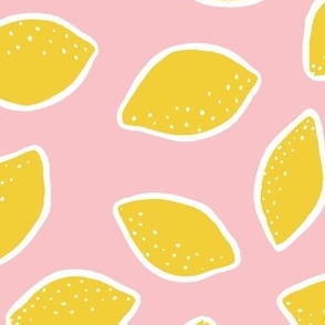 LARGE - Tumbling Yellow lemons on baby Pink