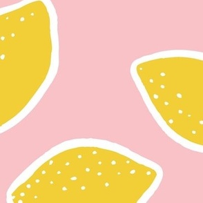 JUMBO - Tumbling Yellow lemons on baby Pink