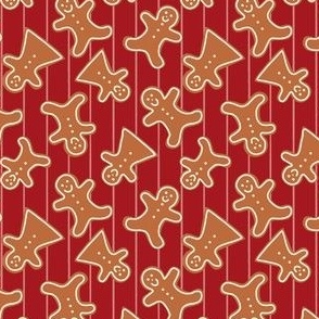 Gingerbread Dreams: Festive Design of Gingerbread Men and Women on a Red Background