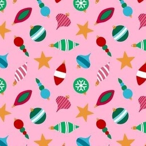 Retro Christmas Tree Ornaments on a Pink Background