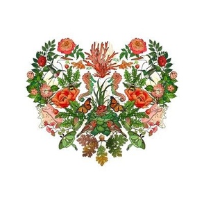 Nature Heart, Flora and Fauna of the World (White embroidery template)