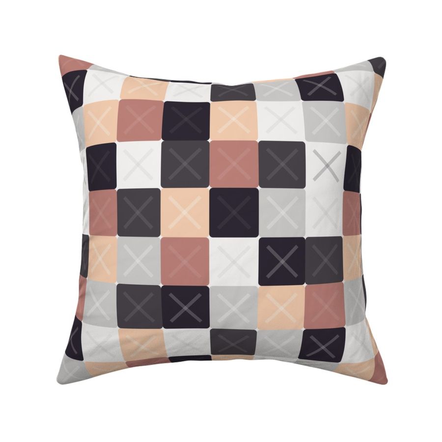 Colorful (M) checkerboard with crosses - apricot orange, gunmetal grey, gray, white, black