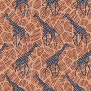 Giraffe mosaic with giraffe silhouettes and spots terra cotta red - medium scale
