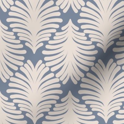 Botanical Feather-like Tear Drop Diamond Shape with Hand-Drawn Organic Off-White Leaves on Cornflower Blue in Modern Minimalistic Farmhouse Aesthetic for Cottage Chic Upholstery, Kitchen Wallpaper & Scandinavian Home Décor