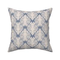Botanical Feather-like Tear Drop Diamond Shape with Hand-Drawn Organic Off-White Leaves on Cornflower Blue in Modern Minimalistic Farmhouse Aesthetic for Cottage Chic Upholstery, Kitchen Wallpaper & Scandinavian Home Décor