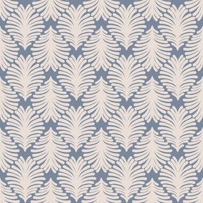 Botanical Feather-like Tear Drop Diamond Shape with Hand-Drawn Organic Off-White Leaves on Cornflower Blue in Modern Minimalistic Farmhouse Aesthetic for Cottage Chic Upholstery, Kitchen Wallpaper & Scandinavian Home Décor