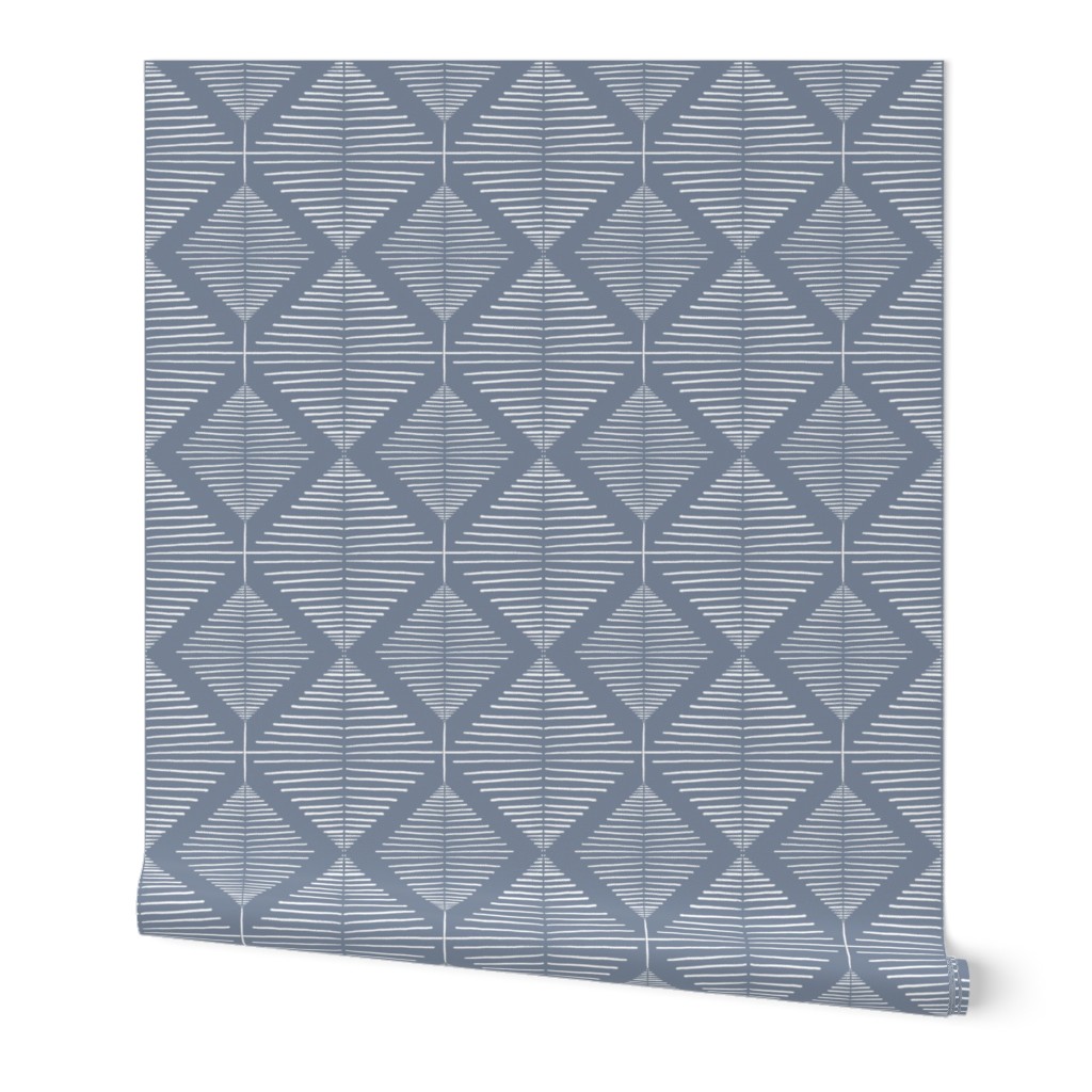 Abstract geometric diamond pattern with white hand-drawn squares on earthy Cornflower Blue in minimalistic Japandi Scandinavian style with Aztec Vibes for Boho Home Decor, Farmhouse Wallpaper & Cottage Chic Upholstery