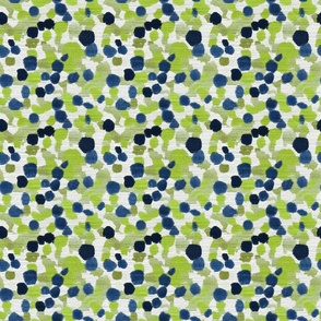 Pointillism Chic - Green/Blue on Woven White Wallpaper New for 2023