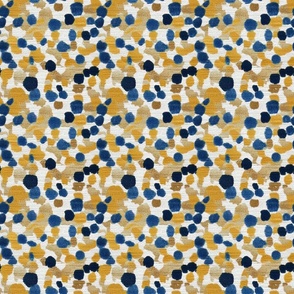 Pointillism Chic - Gold/Blue on Woven White Wallpaper New for 2023