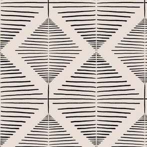 Small Scale | Abstract geometric diamond pattern with charcoal black hand-drawn squares on earthy off-white cream in minimalistic Japandi Scandinavian style with Aztec Vibes for Boho Home Decor, Farmhouse Wallpaper & Cottage Chic Upholstery