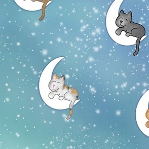 Sleepy Cats Dreaming on Teal Sky (3.5") by BigBlackDogStudio