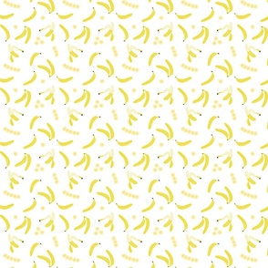 Ditsy banana, banana slices on white, small scale