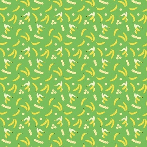 Ditsy banana, banana slices on bright green, small scale