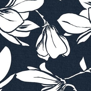 Magnolia Garden Floral - Textured Navy Blue and White Large 